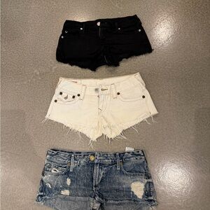 True Religion Women's Jean Shorts - Black, White, and Blue